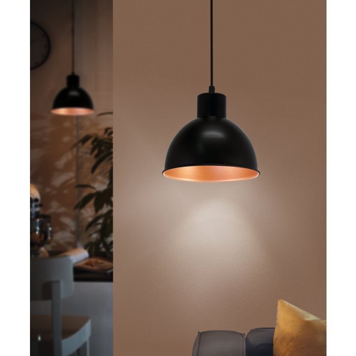 Load image into Gallery viewer, Candeeiro de Teto Suspenso TRURO 1 com Abajur Preto e Interior Cobre
