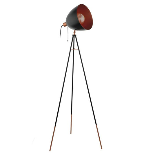 Candeeiro de pé com base tripé em metal preto e cobre CHESTER EGLO