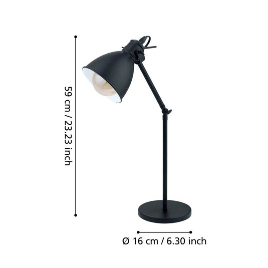 Candeeiro de Mesa com Braço Ajustável Preto e Branco PRIDDY EGLO