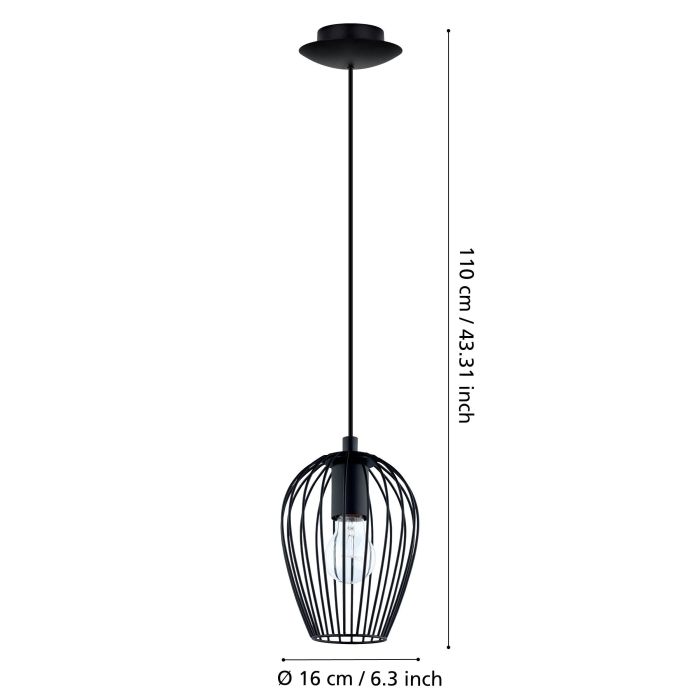 Carregue imagem no visualizador da galeriaCandeeiro de teto suspenso NEWTOWN com abajur oval em arame preto
