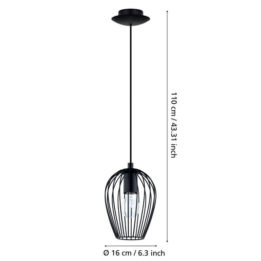 Candeeiro de teto suspenso NEWTOWN com abajur oval em arame preto