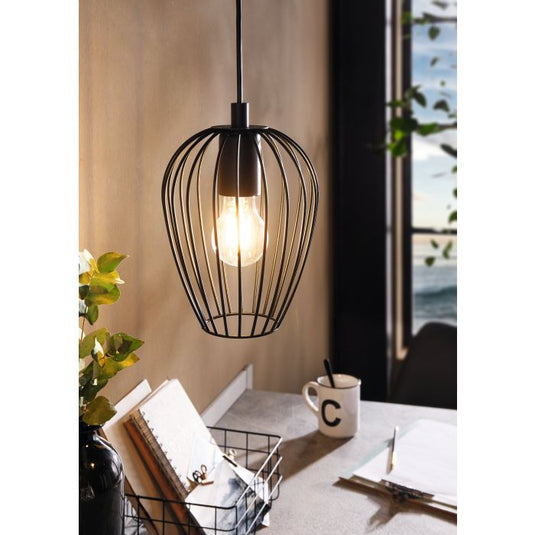 Candeeiro de teto suspenso NEWTOWN com abajur oval em arame preto