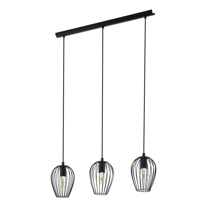 Carregue imagem no visualizador da galeriaCandeeiro de teto suspenso NEWTOWN com três abajures ovais em arame preto
