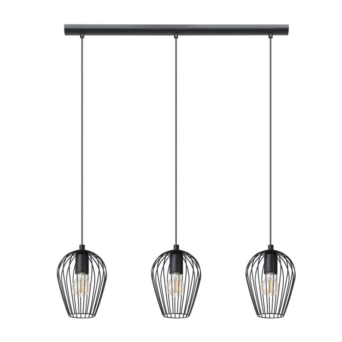 Carregue imagem no visualizador da galeriaCandeeiro de teto suspenso NEWTOWN com três abajures ovais em arame preto
