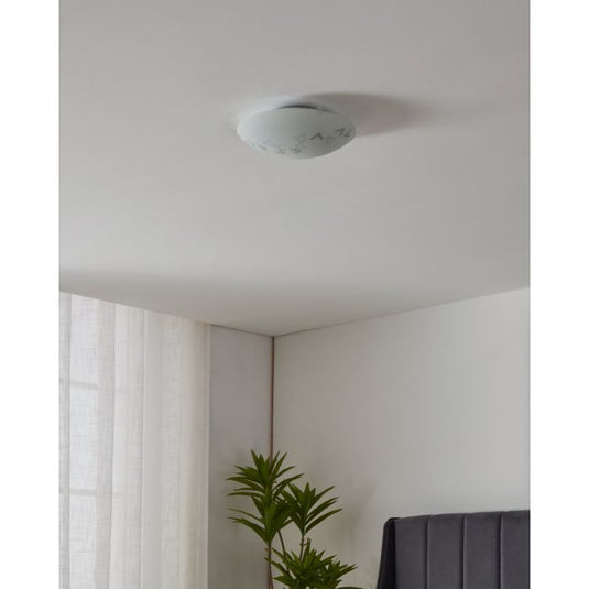 Plafon de Teto com Vidro Branco Acetinado e Metal MARS EGLO