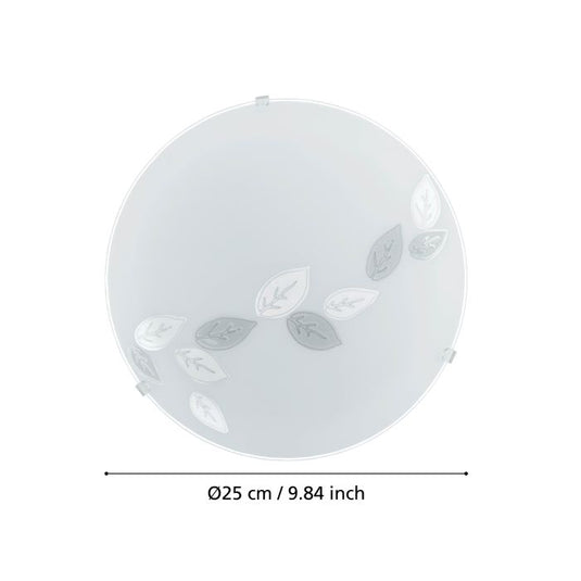 Plafon de Teto com Vidro Branco Acetinado e Motivo de Folhas MARS EGLO