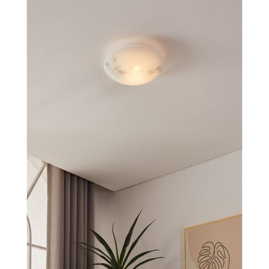 Plafon de Teto com Vidro Branco Acetinado e Motivo de Folhas MARS EGLO