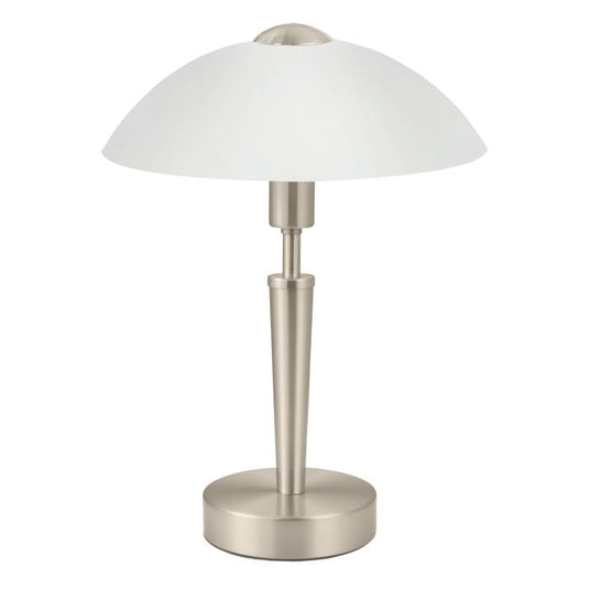 Candeeiro de Mesa com Base Níquel Mate e Abajur em Vidro Branco SOLO 1 EGLO