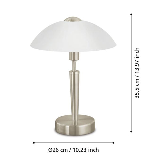 Candeeiro de Mesa com Base Níquel Mate e Abajur em Vidro Branco SOLO 1 EGLO