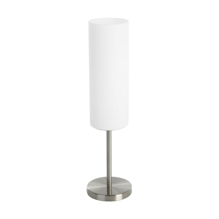 Carregue imagem no visualizador da galeriaCandeeiro de Mesa com Base Metálica Níquel Mate e Abajur em Vidro Branco TROY 3 EGLO
