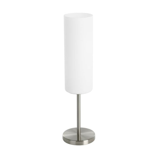 Candeeiro de Mesa com Base Metálica Níquel Mate e Abajur em Vidro Branco TROY 3 EGLO