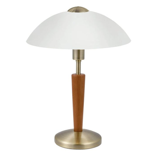 Candeeiro de Mesa com Base em Metal Níquel e Abajur em Vidro Branco SOLO 1 EGLO