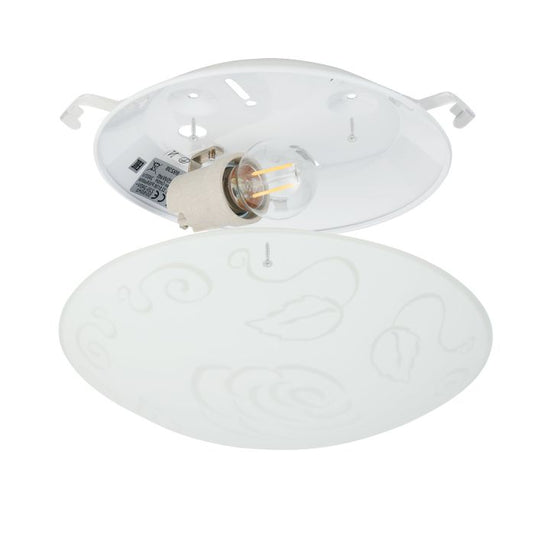 Candeeiro de Teto com Vidro Branco Acetinado e Motivos Florais MARS 1 EGLO