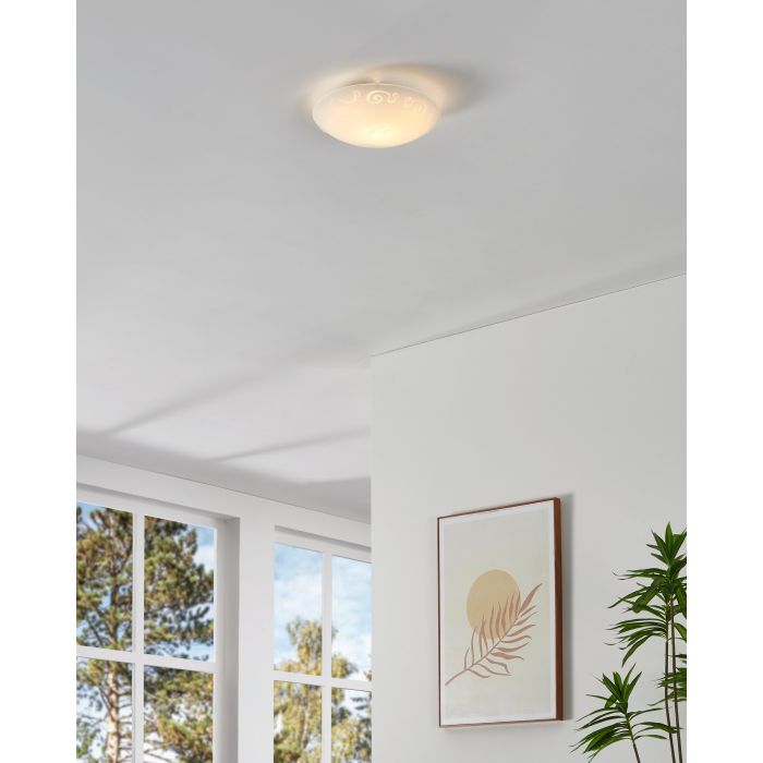 Load image into Gallery viewer, Candeeiro de Teto com Vidro Branco Acetinado e Motivos Florais MARS 1 EGLO
