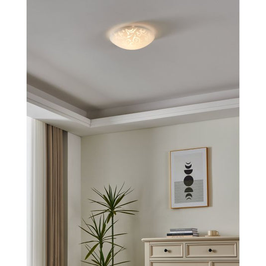 Plafon de Teto com Vidro Branco Acetinado e Detalhes Florais SCALEA 1 EGLO