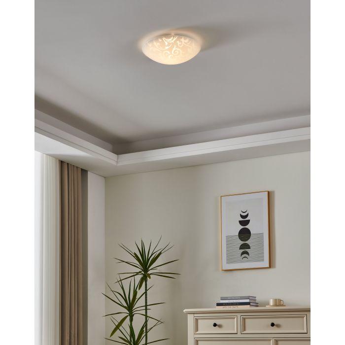 Load image into Gallery viewer, Plafon de Teto com Vidro Branco Acetinado e Detalhes Florais SCALEA 1 EGLO
