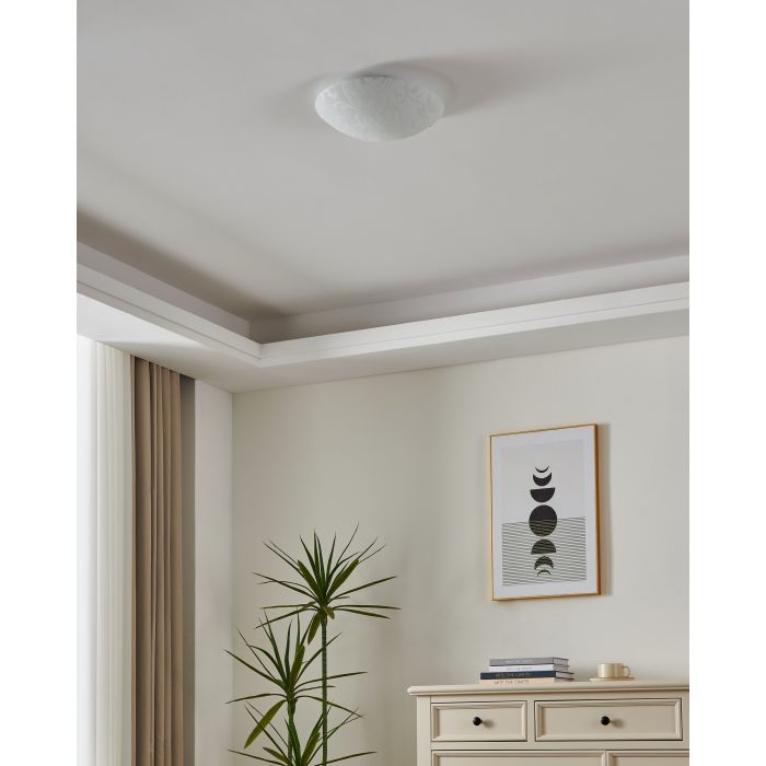 Load image into Gallery viewer, Plafon de Teto com Vidro Branco Acetinado e Detalhes Florais SCALEA 1 EGLO
