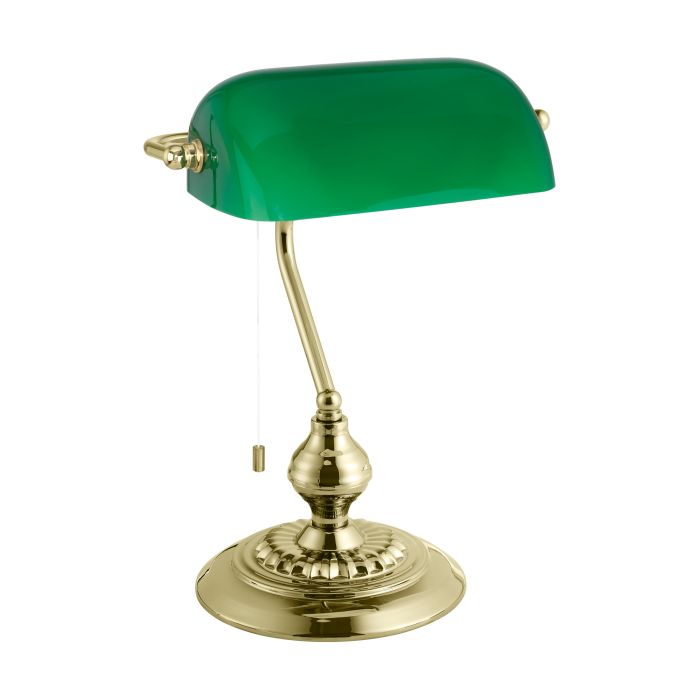 Load image into Gallery viewer, Candeeiro de Mesa em Aço Latão e Vidro Verde BANKER EGLO
