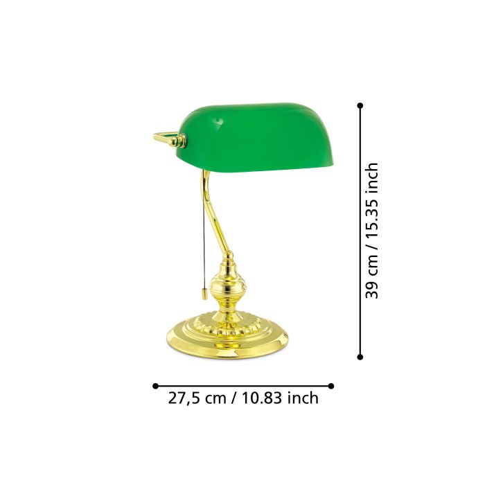 Load image into Gallery viewer, Candeeiro de Mesa em Aço Latão e Vidro Verde BANKER EGLO
