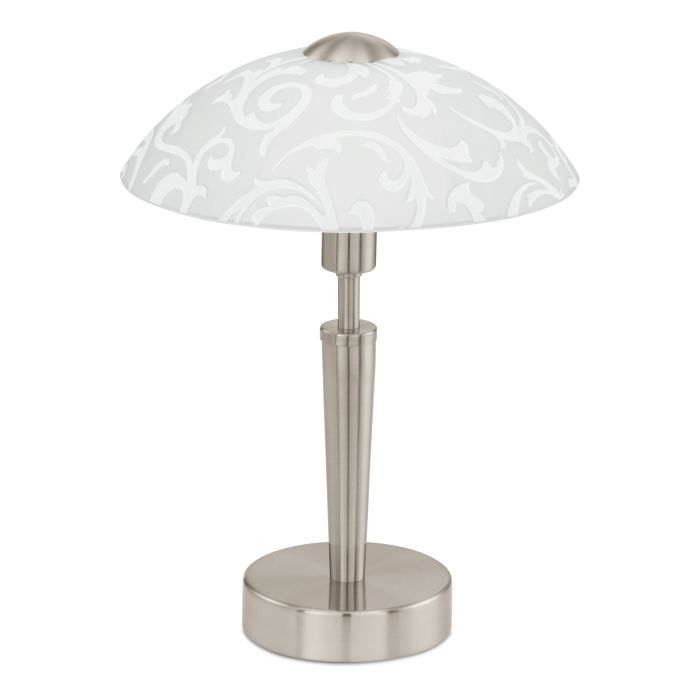Load image into Gallery viewer, Candeeiro de Mesa com Base Níquel Mate e Abajur de Vidro Branco SOLO EGLO
