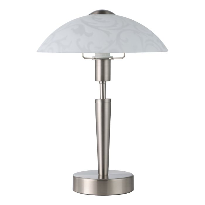 Load image into Gallery viewer, Candeeiro de Mesa com Base Níquel Mate e Abajur de Vidro Branco SOLO EGLO
