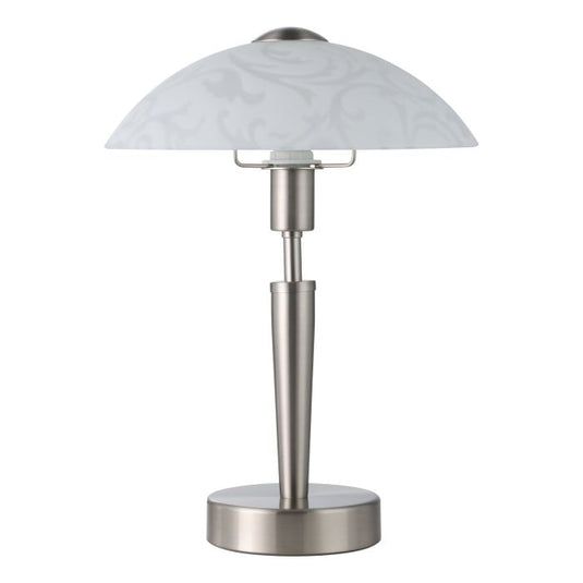 Candeeiro de Mesa com Base Níquel Mate e Abajur de Vidro Branco SOLO EGLO