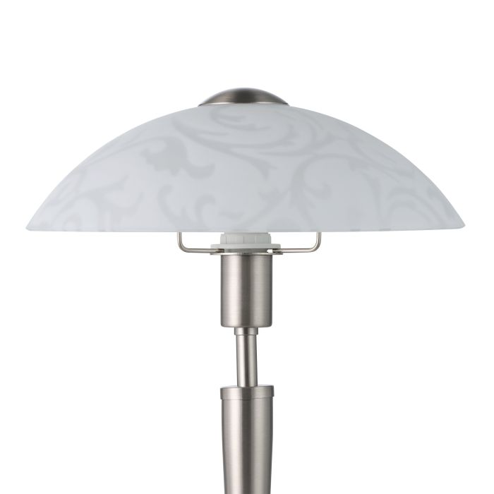 Load image into Gallery viewer, Candeeiro de Mesa com Base Níquel Mate e Abajur de Vidro Branco SOLO EGLO
