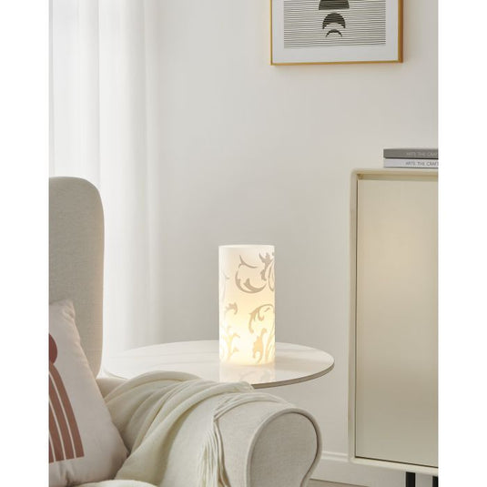 Candeeiro de Mesa com Cilindro de Vidro Branco e Motivo Floral GEO EGLO