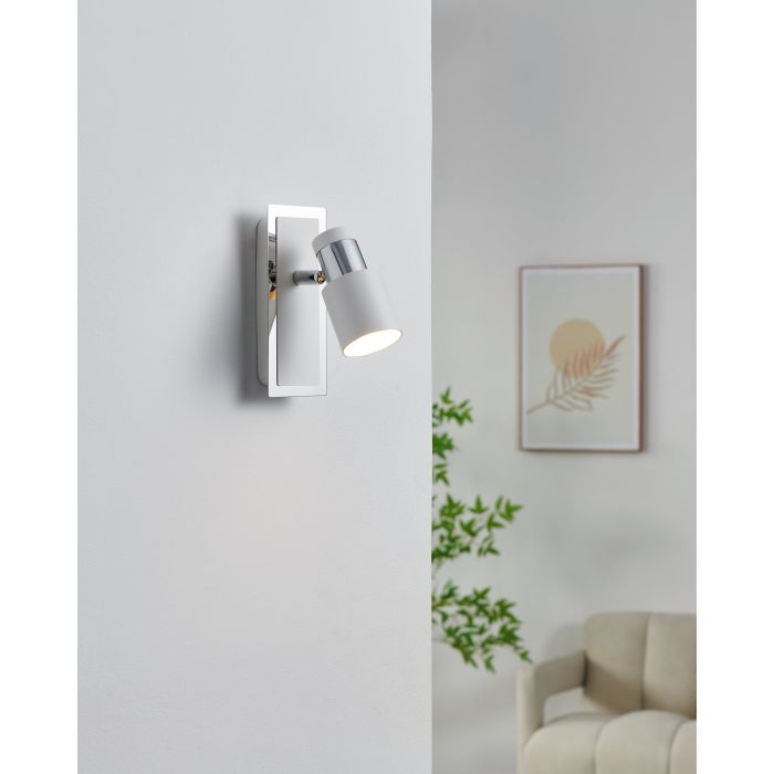 Load image into Gallery viewer, Foco LED de Parede com Corpo Metálico Branco e Cromado DAVIDA EGLO
