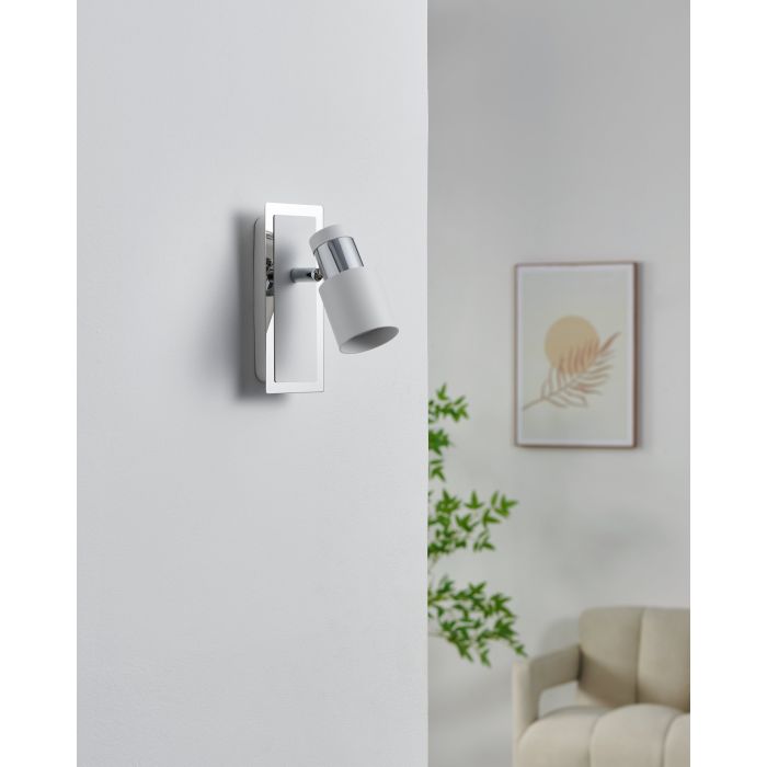 Load image into Gallery viewer, Foco LED de Parede com Corpo Metálico Branco e Cromado DAVIDA EGLO
