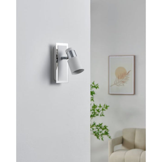 Foco LED de Parede com Corpo Metálico Branco e Cromado DAVIDA EGLO