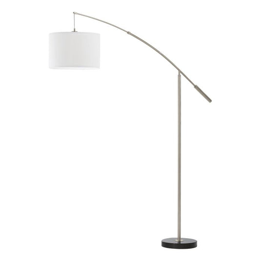 Candeeiro de Pé NADINA com Braço Extensível e Abajur em Tecido Branco