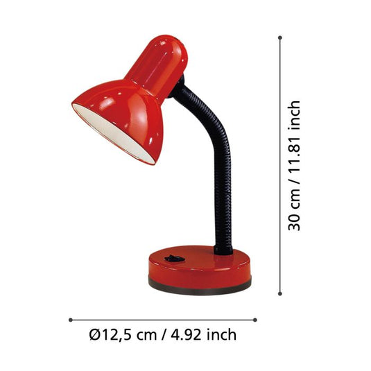 Candeeiro de Mesa em Metal Vermelho com Pescoço Ajustável BASIC EGLO