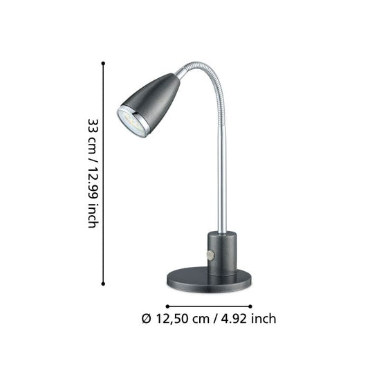 Candeeiro de Mesa LED com Pescoço Ajustável em Aço Preto e Cromado FOX EGLO