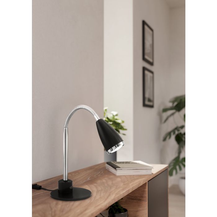 Cargue la imagen en el visor de la galería, Candeeiro de Mesa LED com Pescoço Ajustável em Aço Preto e Cromado FOX EGLO
