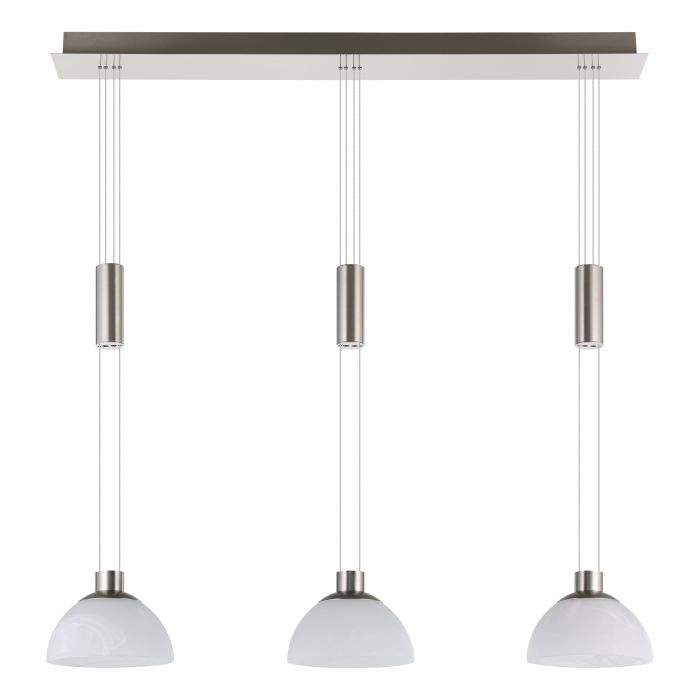 Load image into Gallery viewer, Candeeiro de teto suspenso MONTEFIO com 3 abajures em vidro branco e LEDs integrados
