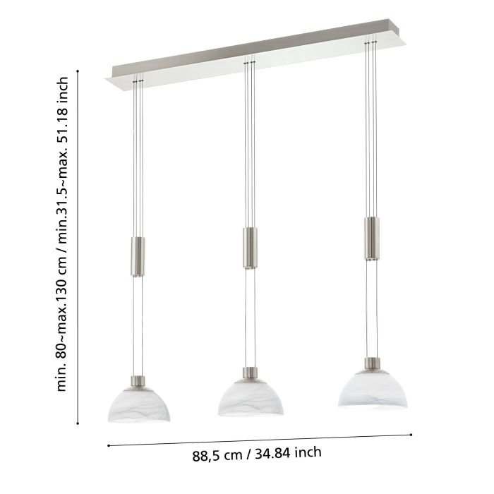 Load image into Gallery viewer, Candeeiro de teto suspenso MONTEFIO com 3 abajures em vidro branco e LEDs integrados
