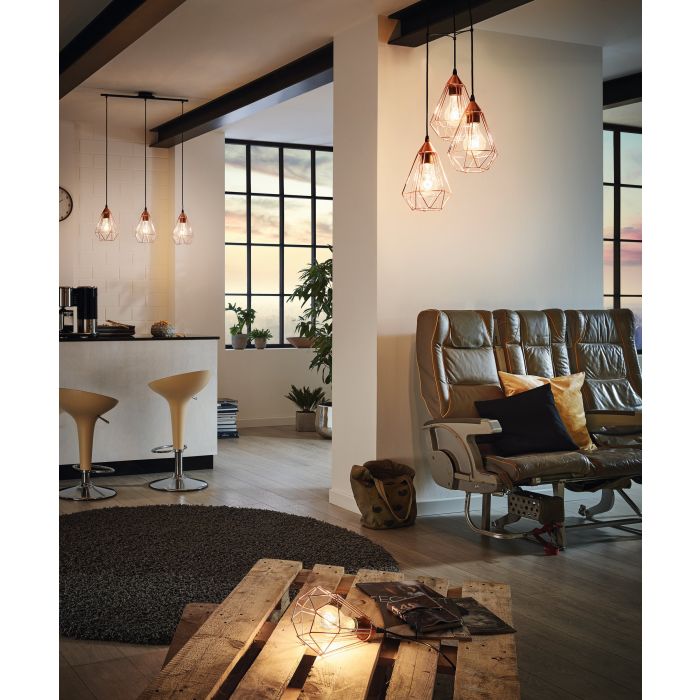 Load image into Gallery viewer, Candeeiro de teto TARBES com 3 abajures de arame cobre e suporte preto
