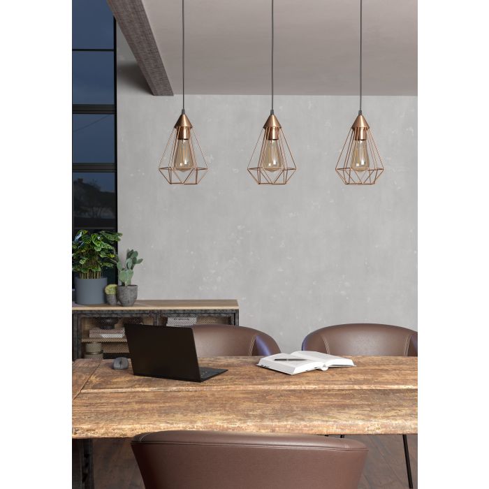 Load image into Gallery viewer, Candeeiro de teto TARBES com 3 abajures de arame cobre e suporte preto
