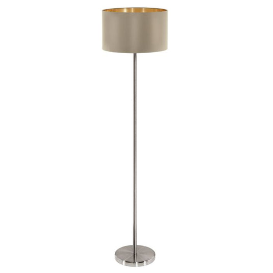 Candeeiro de Pé MASERLO com Abajur Taupe e Base Níquel Mate