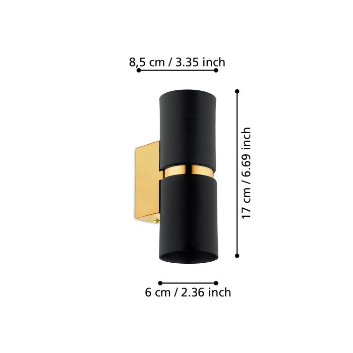 Carregue imagem no visualizador da galeriaAplique de Parede LED Preto e Dourado PASSA EGLO
