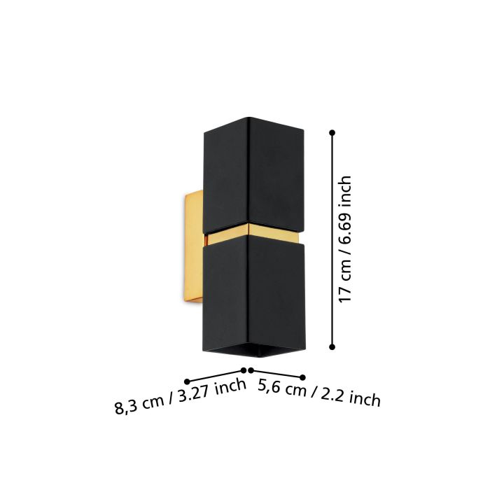 Carregue imagem no visualizador da galeriaAplique de Parede LED Preto e Dourado PASSA EGLO
