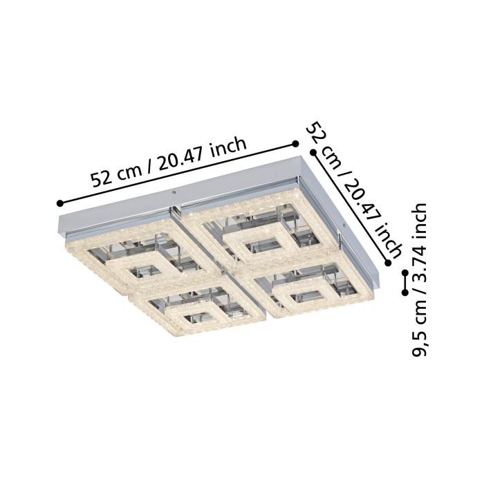 Carregue imagem no visualizador da galeriaCandeeiro de Teto LED Quadrado Cromado com Cristais FRADELO EGLO
