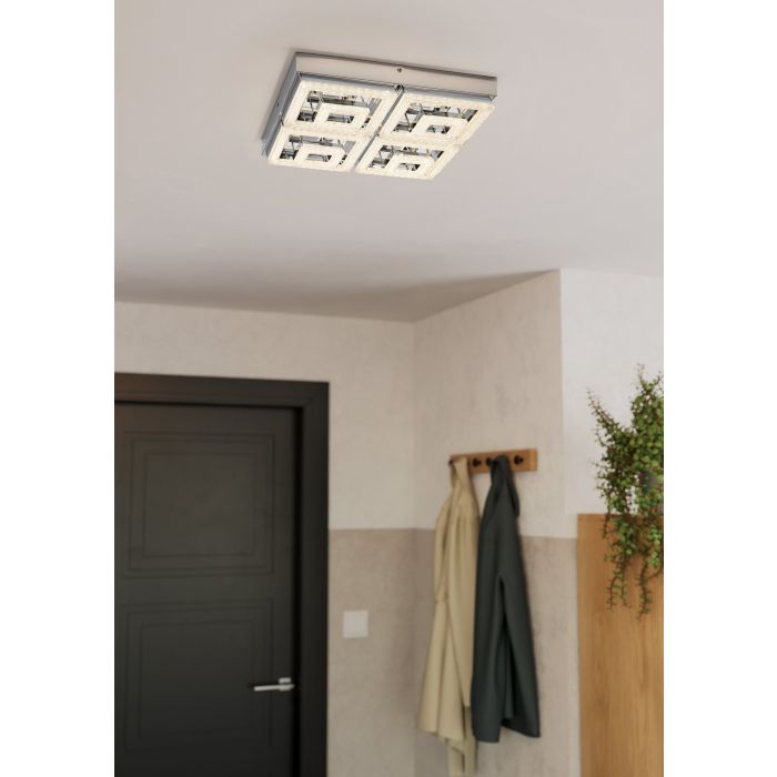 Carregue imagem no visualizador da galeriaCandeeiro de Teto LED Quadrado Cromado com Cristais FRADELO EGLO
