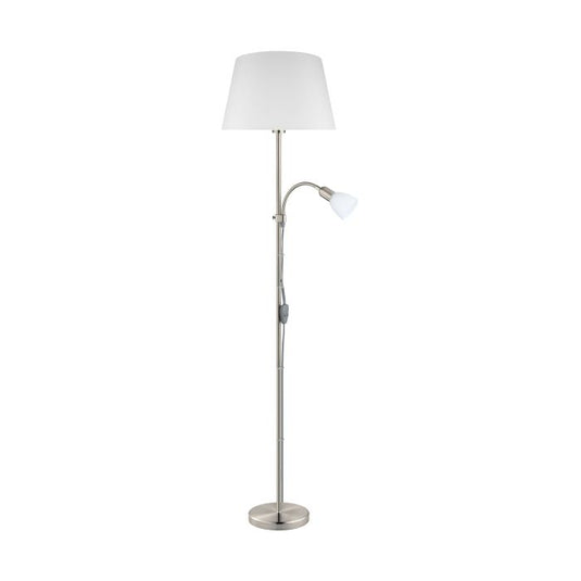 Candeeiro de pé com estrutura metálica níquel fosco e abajur branco CONESA EGLO