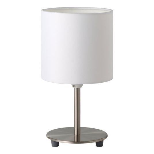 Candeeiro de mesa com base metálica níquel mate e abajur branco PASTERI EGLO