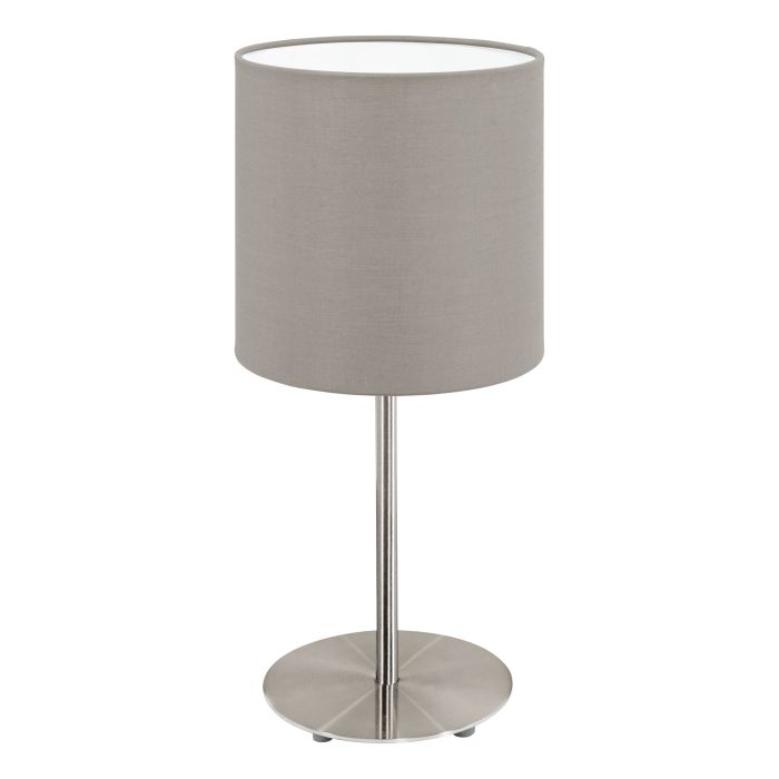 Cargue la imagen en el visor de la galería, Candeeiro de Mesa com Base Níquel Mate e Abajur Cinzento PASTERI EGLO
