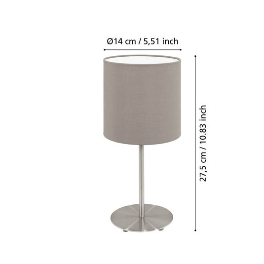 Candeeiro de Mesa com Base Níquel Mate e Abajur Cinzento PASTERI EGLO