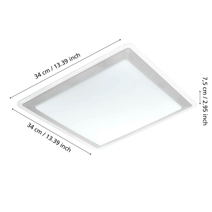 Cargue la imagen en el visor de la galería, Plafon LED Quadrado 34x34 cm Branco e Prata COMPETA 1 EGLO
