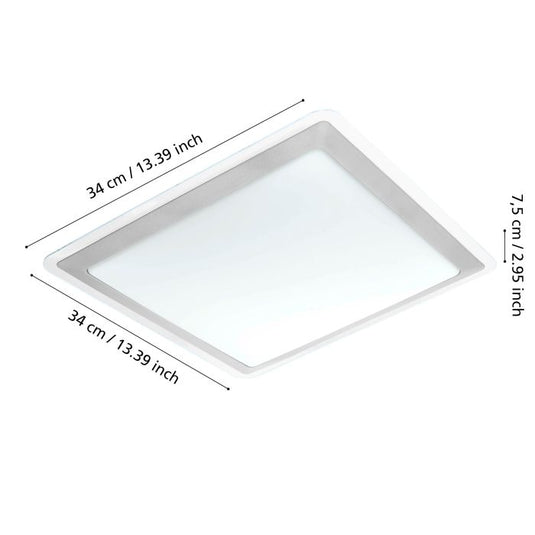 Plafon LED Quadrado 34x34 cm Branco e Prata COMPETA 1 EGLO